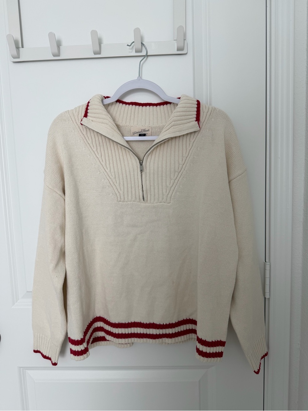 Universal Thread Cream Half-Zip Sweater with Red Trim
